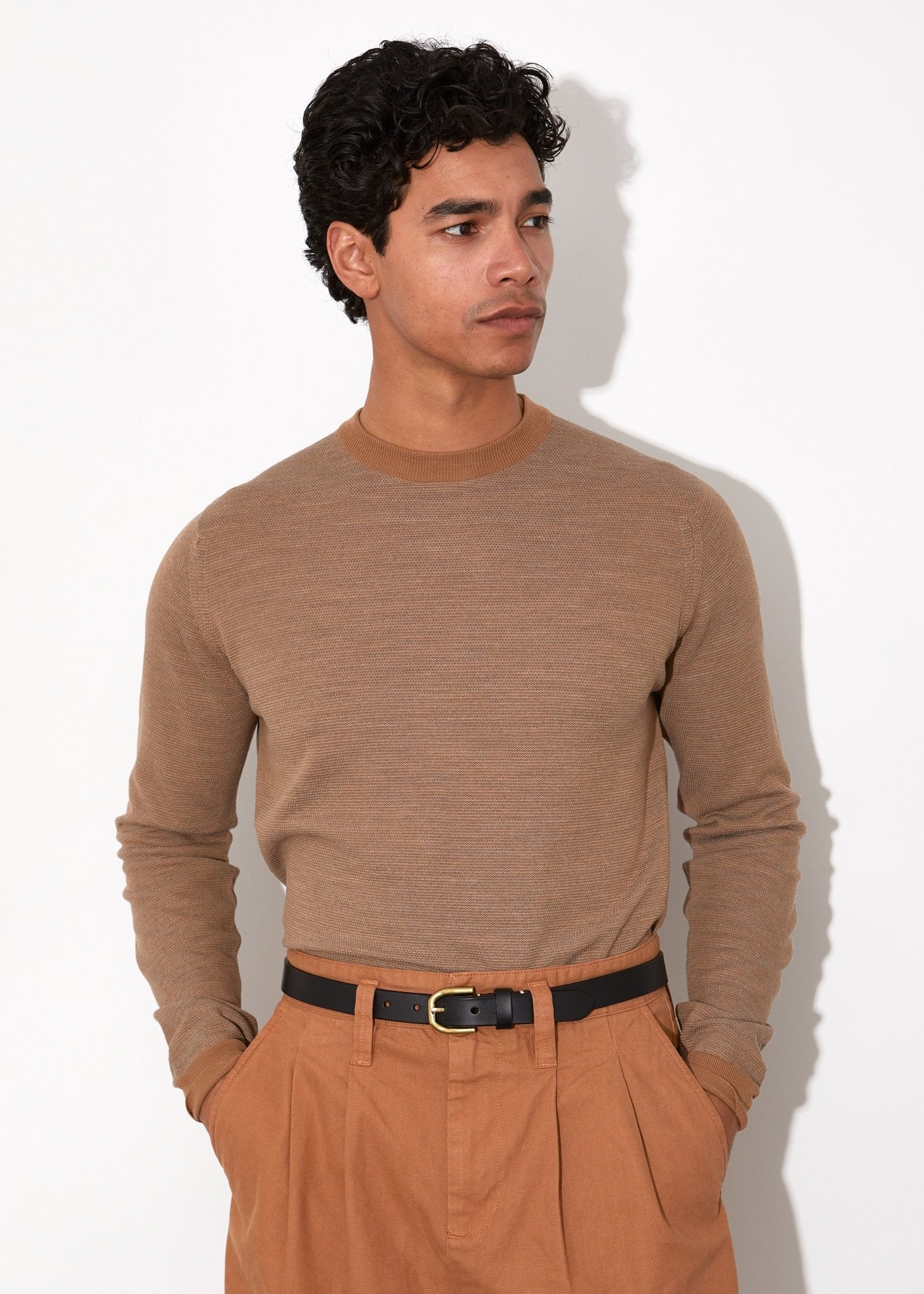 JOHN SMEDLEY Textured Wool Crewneck Jersey NUTMEG - Henry BucksKnitwear61SS240002 - NTMG - M