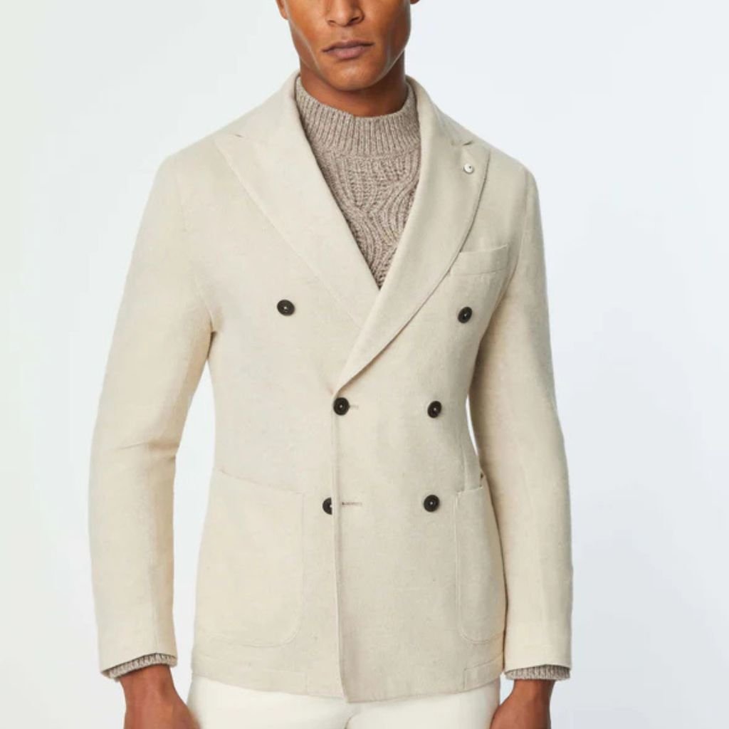 LUBIAM 1911 Cashmere Blend Double Breasted Blazer SAND REG - Henry Bucks