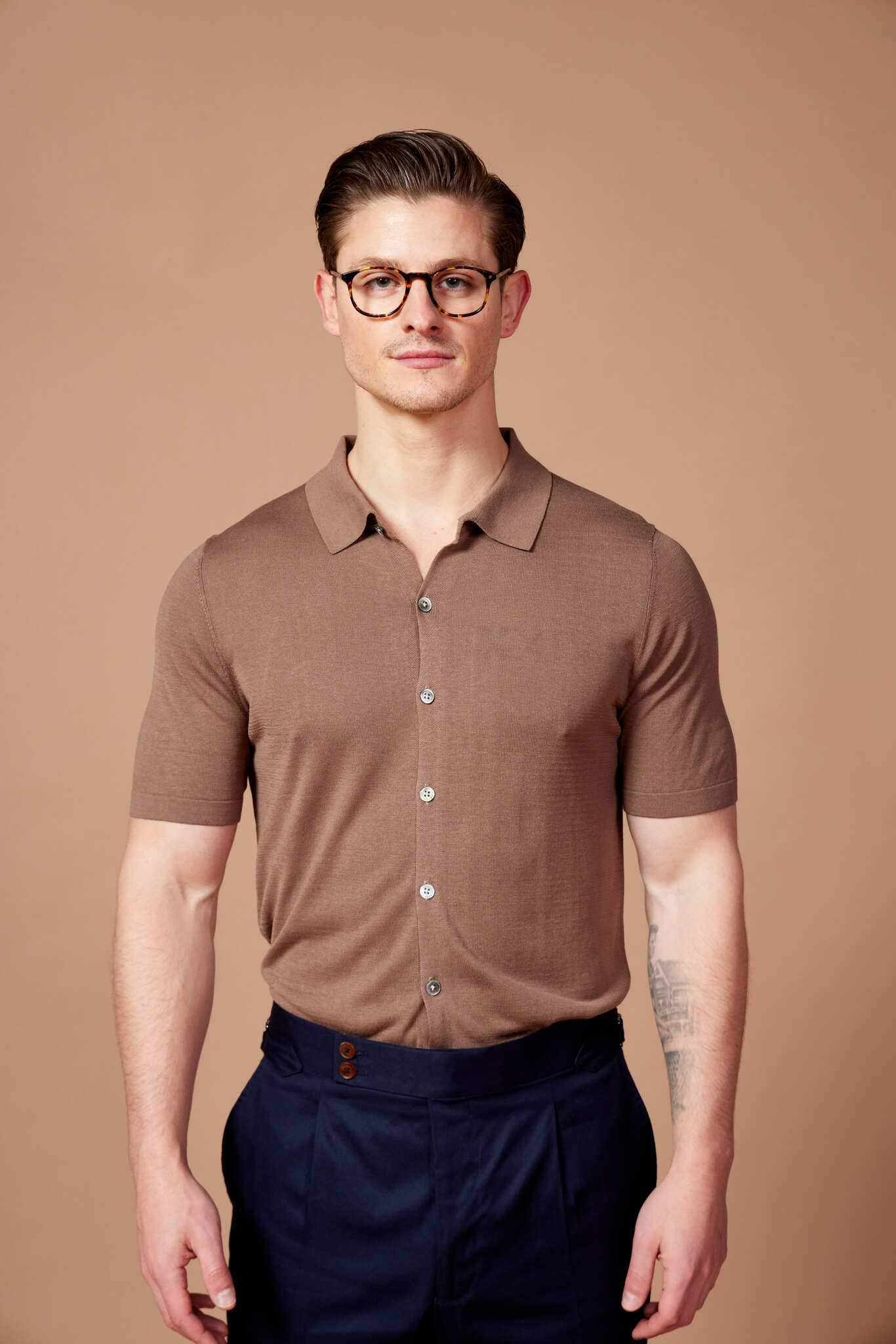 MCKINNON Button Down Silk Shirt BROWN - Henry BucksShirts61SS230015 - BROWN - M