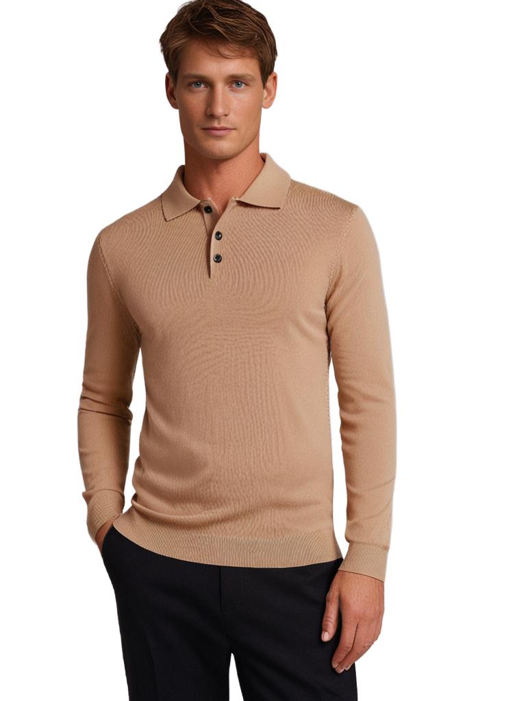 McKINNON & CO 3 Button Merino Polo LIGHT BROWN - Henry Bucks
