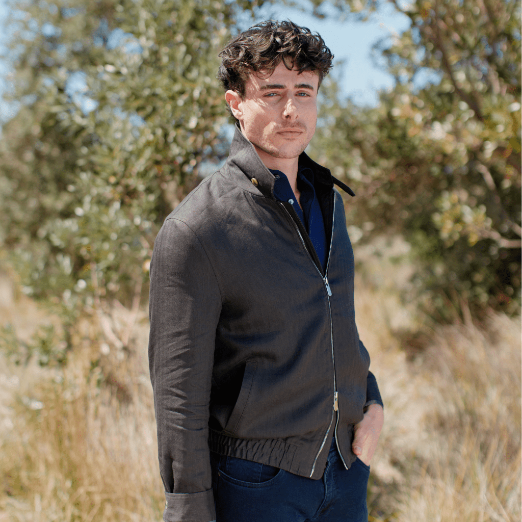 McKINNON & CO Linen Blend Herringbone Casual Jacket DARK BROWN - Henry Bucks