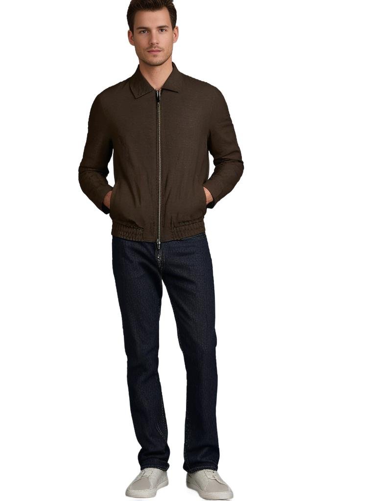 McKINNON & CO Linen Blend Herringbone Casual Jacket DARK BROWN - Henry Bucks