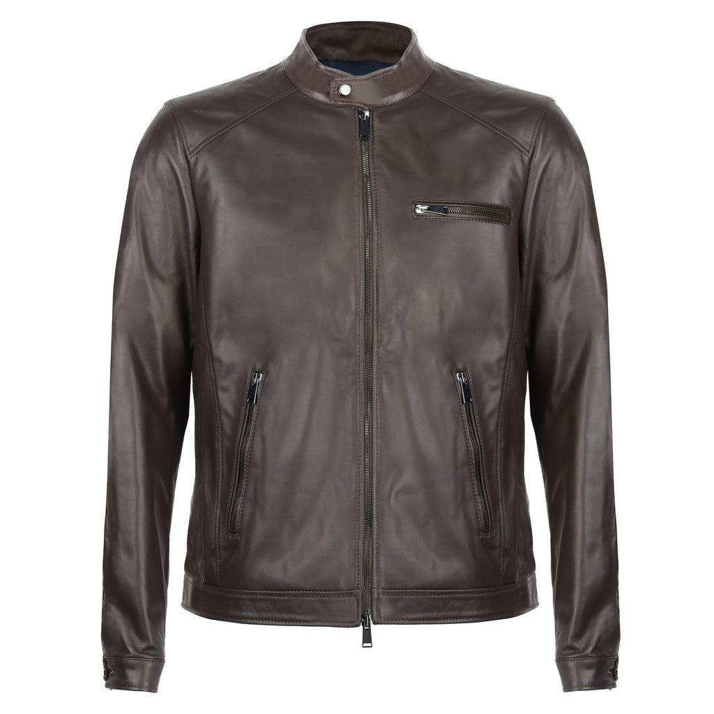 MCKINNON & CO Nappa Leather Biker Jacket BROWN REG - Henry Bucks