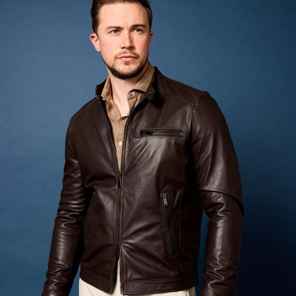 MCKINNON & CO Nappa Leather Biker Jacket BROWN REG - Henry Bucks