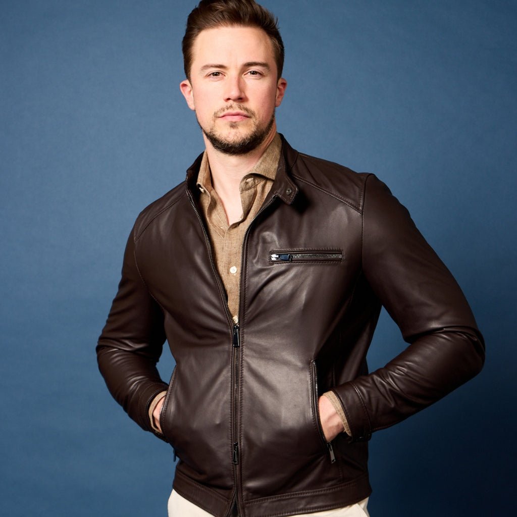 MCKINNON & CO Nappa Leather Biker Jacket BROWN REG - Henry Bucks