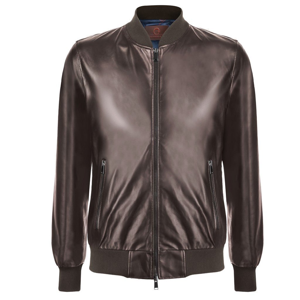 MCKINNON & CO Nappa Leather Bomber Jacket DARK BROWN REG - Henry Bucks