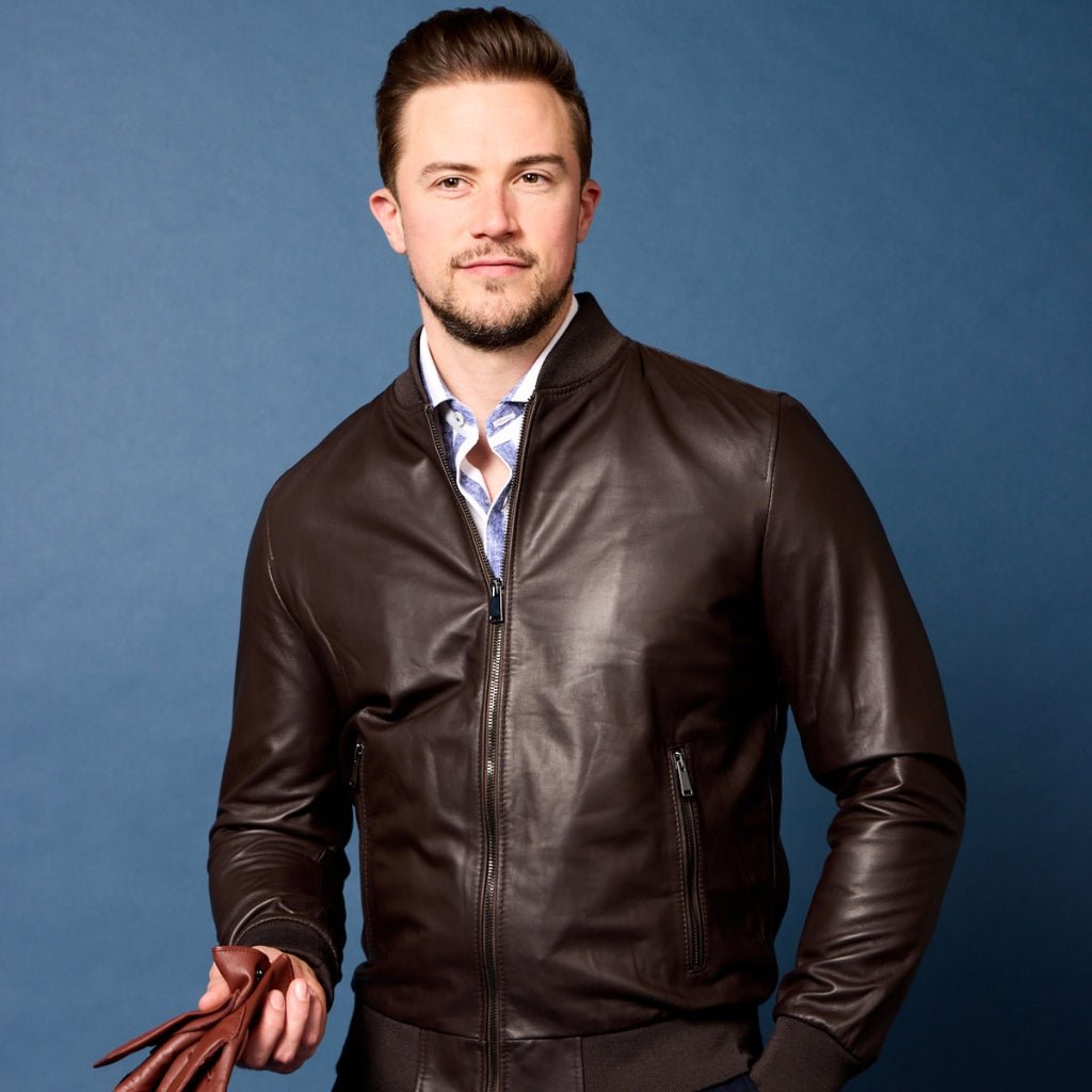 MCKINNON & CO Nappa Leather Bomber Jacket DARK BROWN REG - Henry Bucks