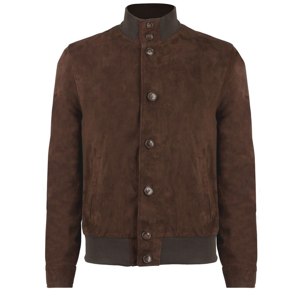 MCKINNON & CO Suede Leather Bomber Jacket DARK BROWN REG - Henry Bucks