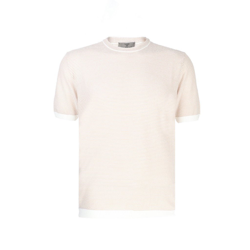 McKINNON & CO X FERRANTE Cotton Crew Neck Stripe T-Shirt BEIGE/WHITE - Henry Bucks