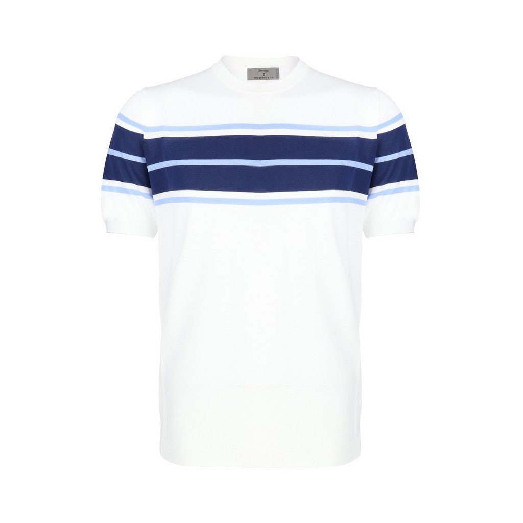 McKINNON & CO X FERRANTE Cotton Crew Neck T-Shirt WHITE/NAVY - Henry Bucks