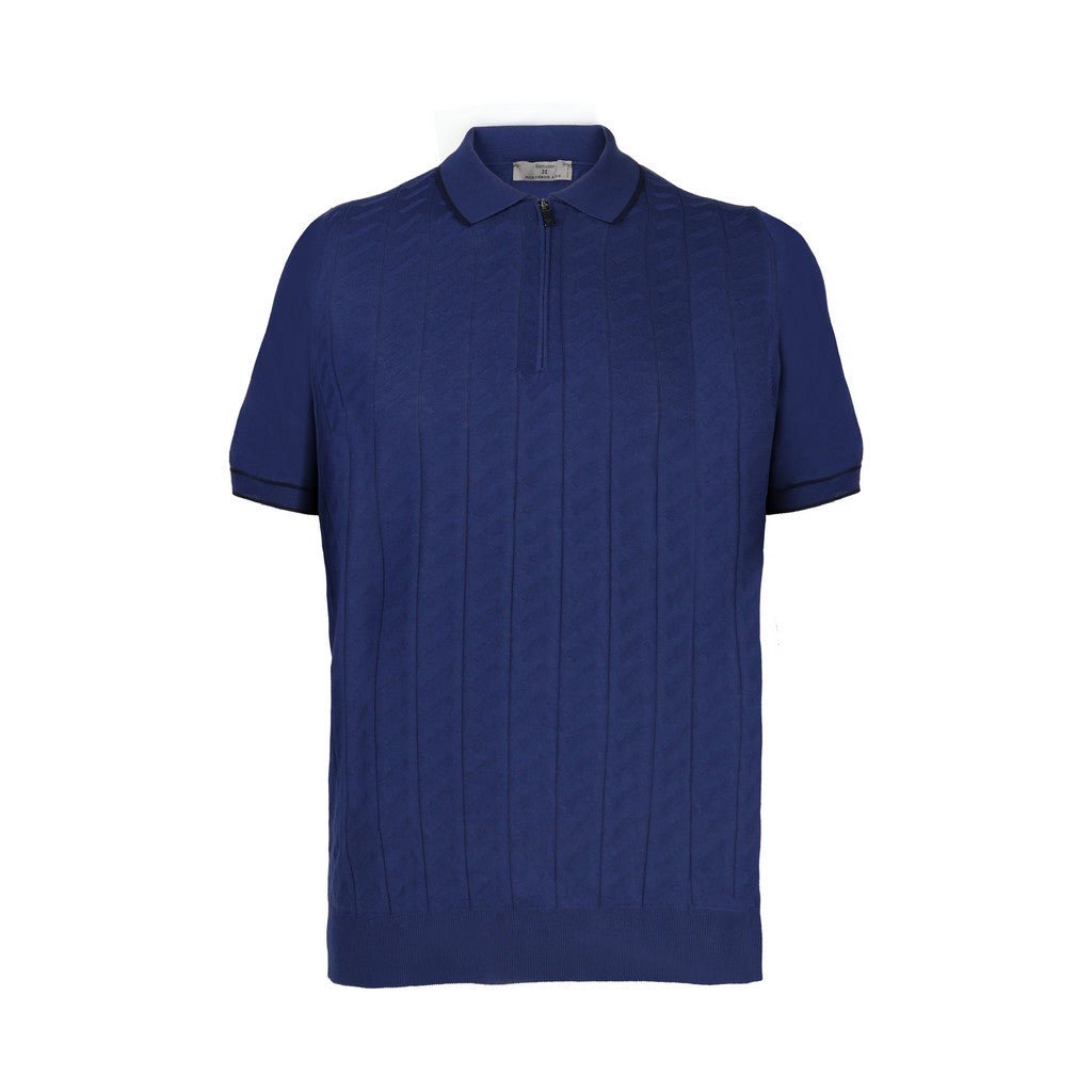 McKINNON & CO X FERRANTE Cotton Zip Short Sleeve Polo NAVY - Henry Bucks