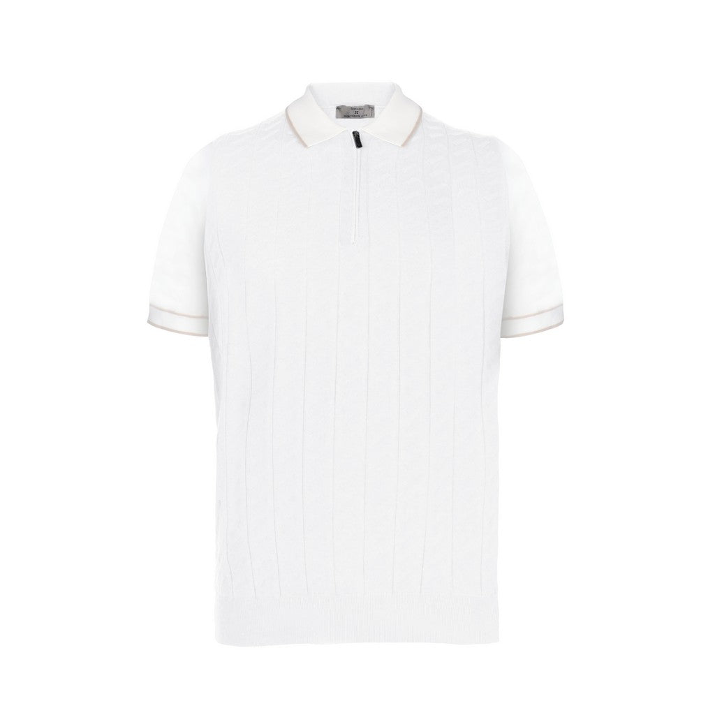 McKINNON & CO X FERRANTE Cotton Zip Short Sleeve Polo WHITE - Henry Bucks