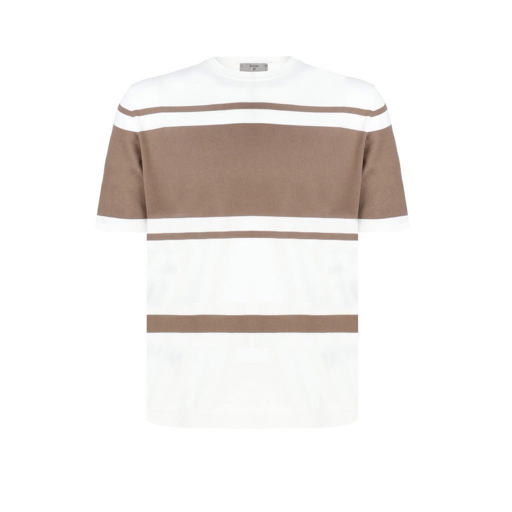 McKINNON & CO X FERRANTE Crew Neck Stripe T-Shirt BROWN/WHITE - Henry Bucks