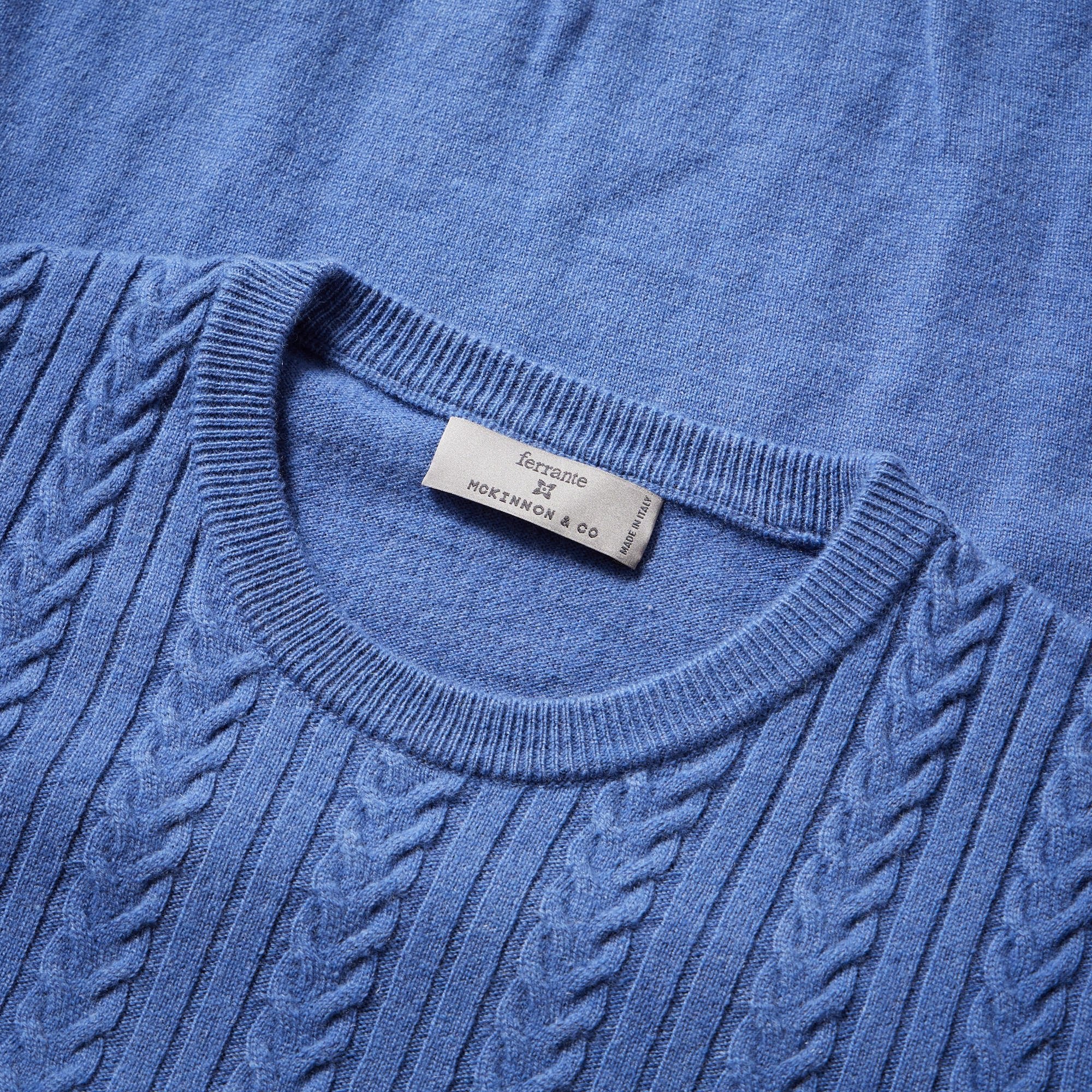 MCKINNON & CO X FERRANTE Herringbone Crewneck Knit BLUE DENIM - Henry BucksKnitwear38AW240051 - BLUDEN - 50