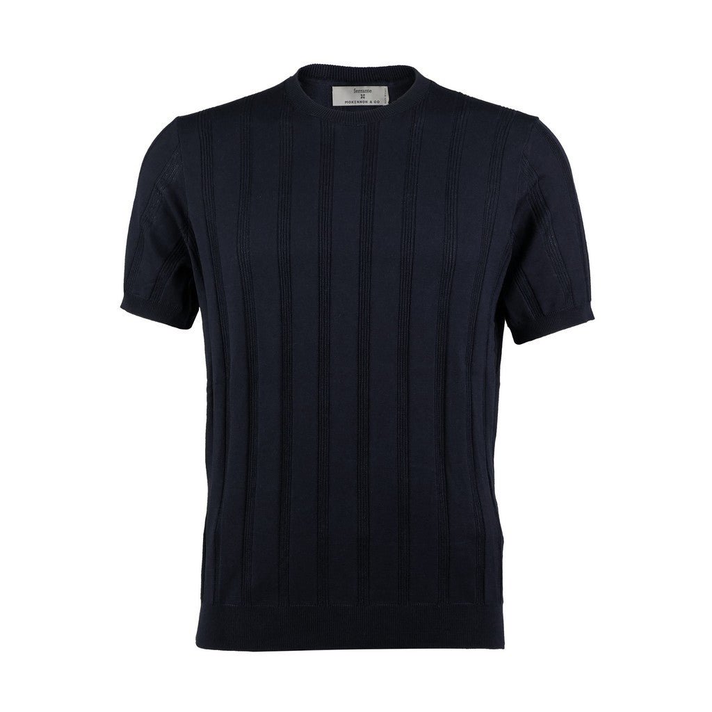 McKINNON & CO X FERRANTE Ribbed Crew Neck Tee NAVY - Henry Bucks