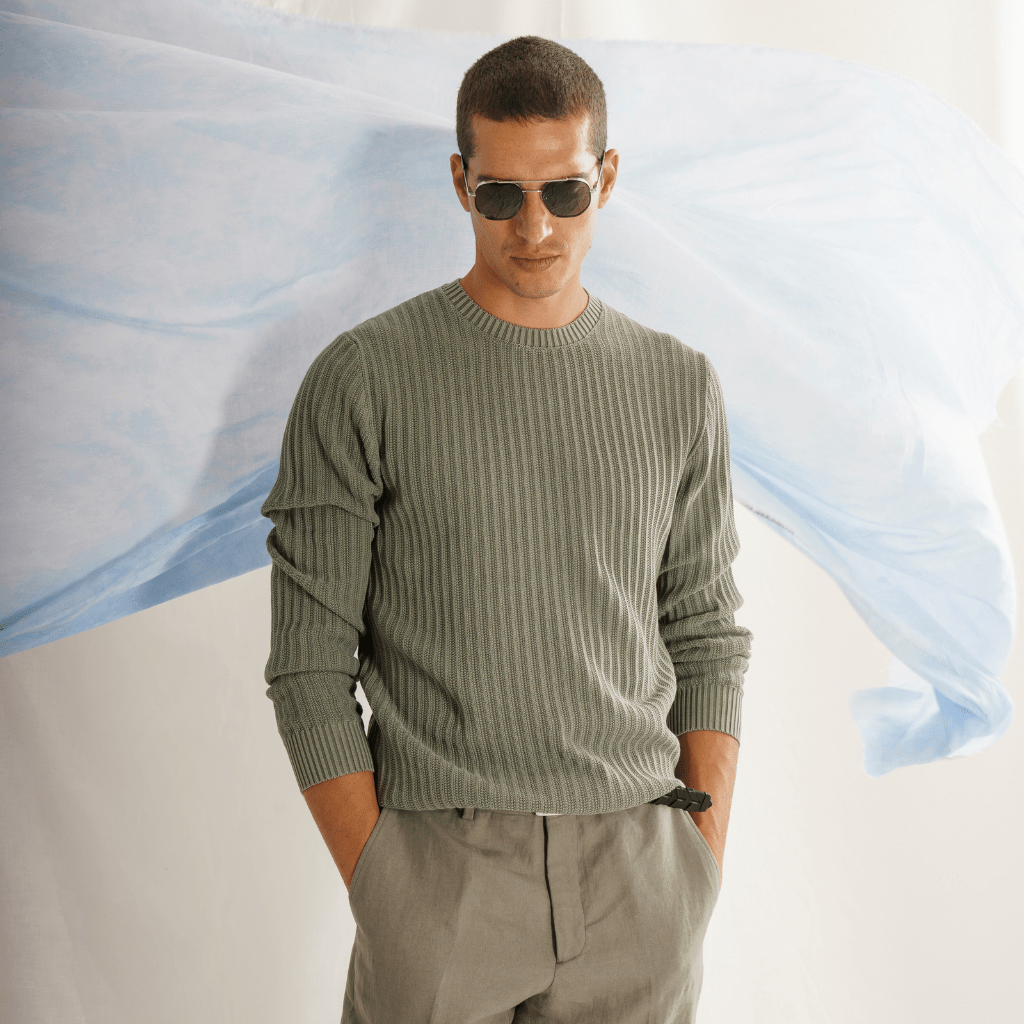 McKINNON & CO X FERRANTE Ribbed Crewneck Long Sleeve Shirt KHAKI - Henry Bucks