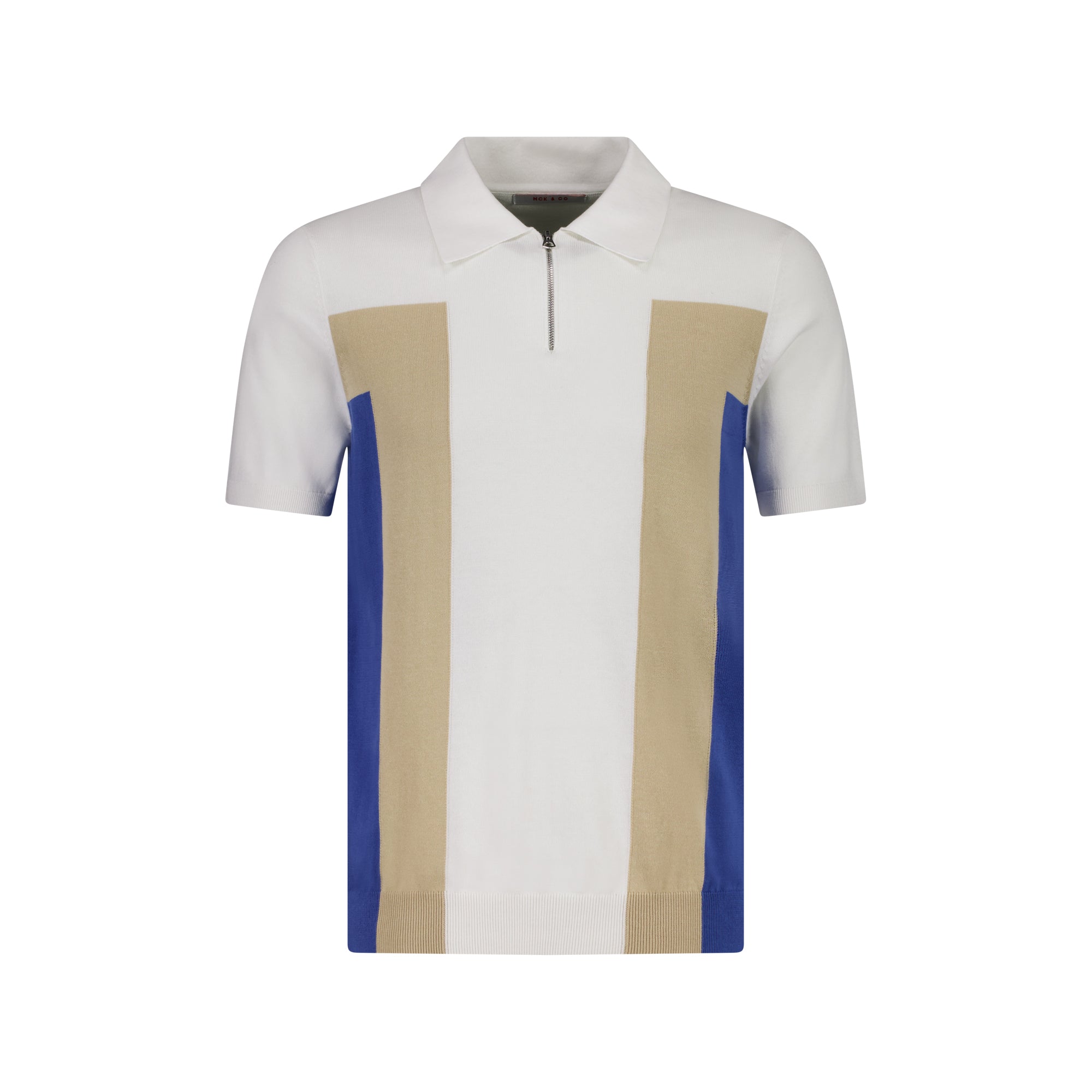MCKINNON Contrast Zip Short Sleeve Shirt WHITE/BLUE/BEIGE - Henry BucksPolo61SS230009 - WHTBLBEIG - M