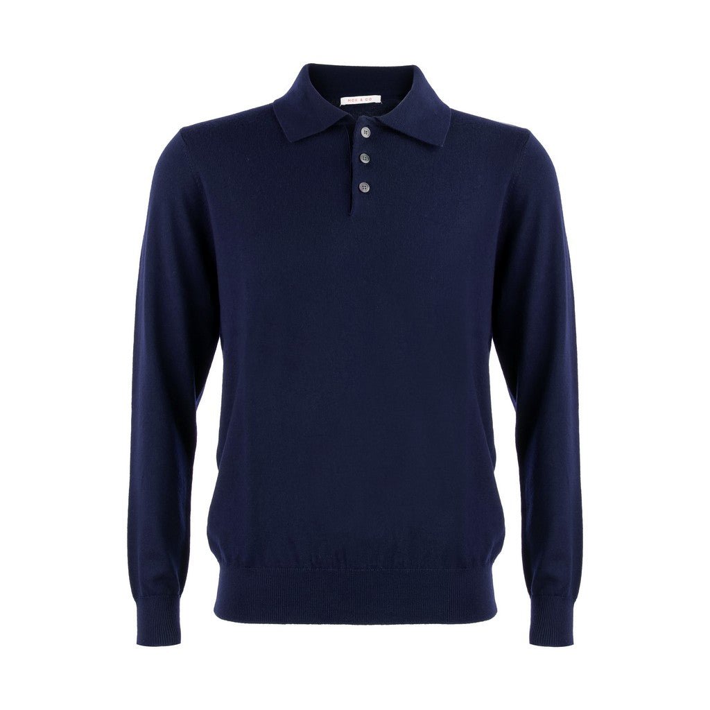 MCKINNON Merino Wool Long Sleeve Polo NAVY - Henry Bucks
