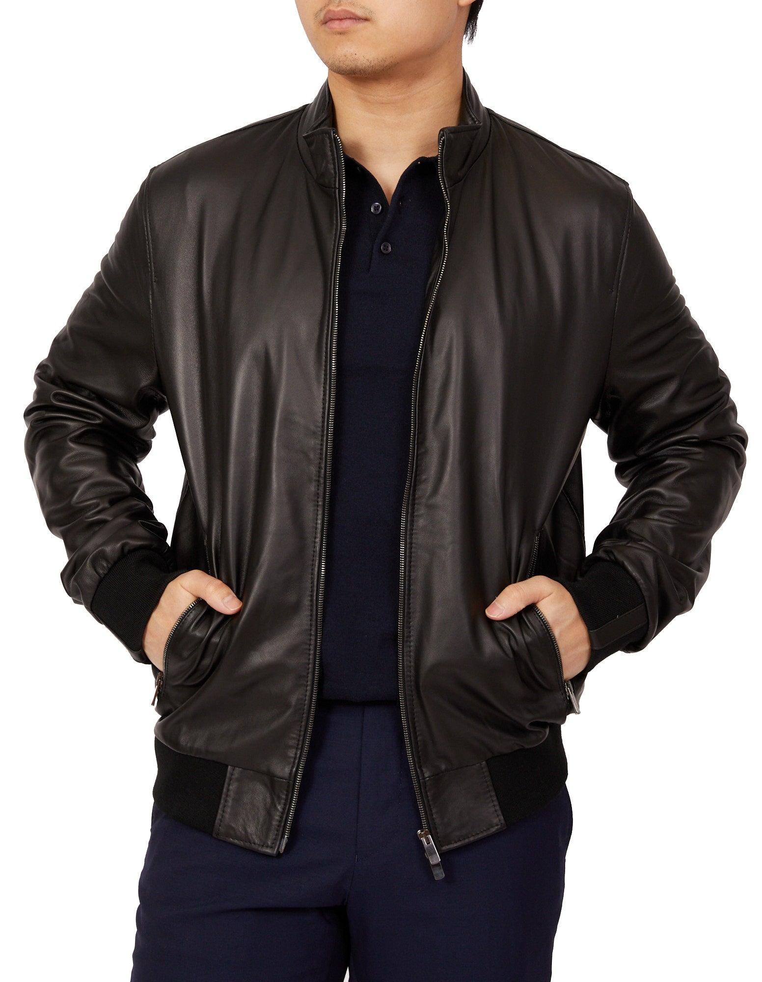 MCKINNON Nappa Lamb Leather Zip Bomber Jacket BLACK - Henry BucksCasual Jackets38AW220054 - BLCK - 50