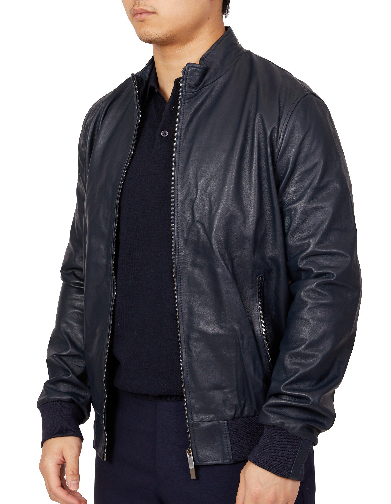 MCKINNON Nappa Lamb Leather Zip Bomber Jacket NAVY - Henry BucksCasual Jackets38AW220054 - NAVY - 50