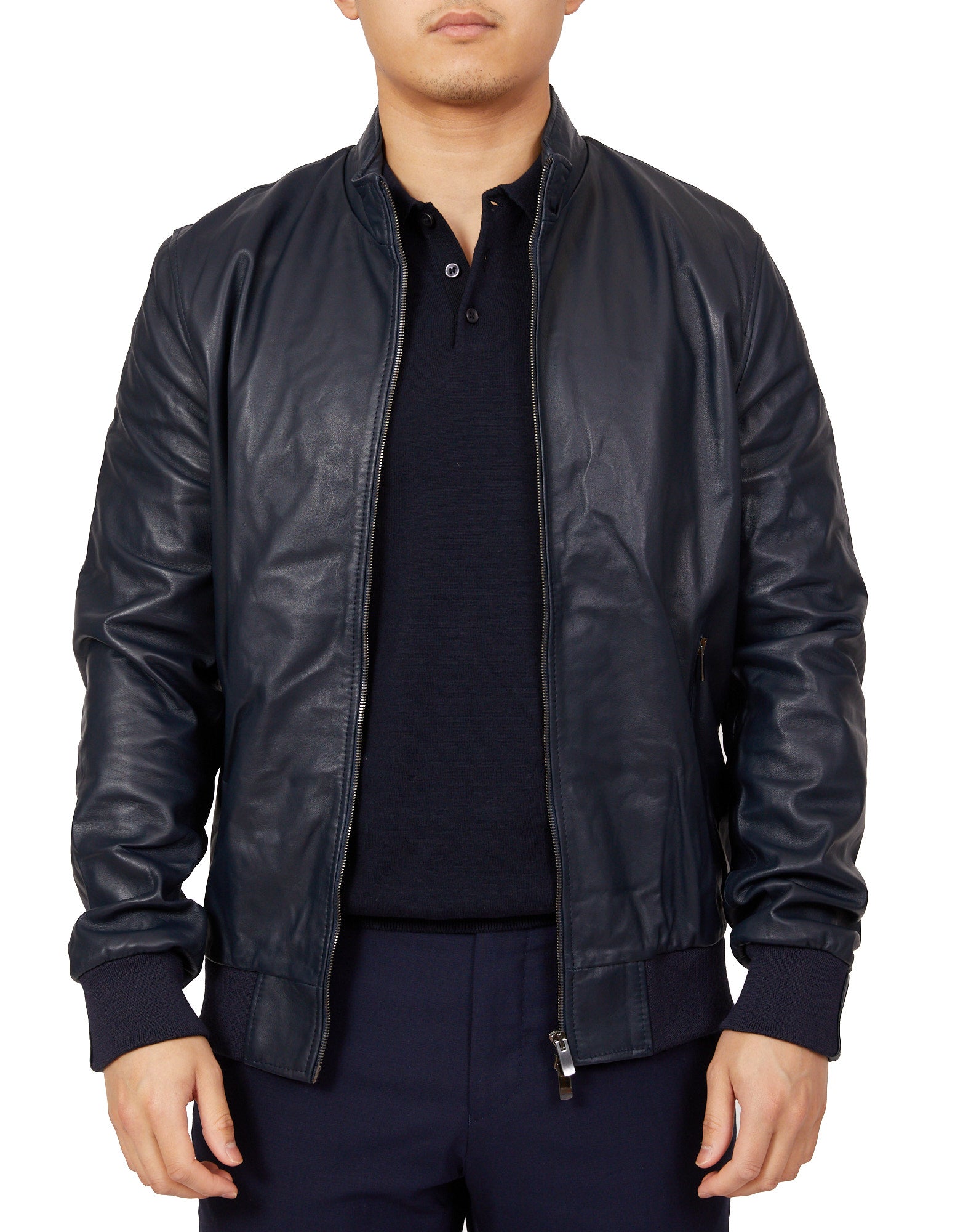 MCKINNON Nappa Lamb Leather Zip Bomber Jacket NAVY - Henry BucksCasual Jackets38AW220054 - NAVY - 50