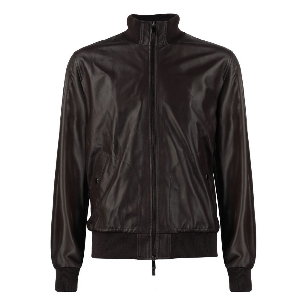 MCKINNON Stefano Accorsi Leather Bomber Jacket DARK BROWN REG - Henry Bucks