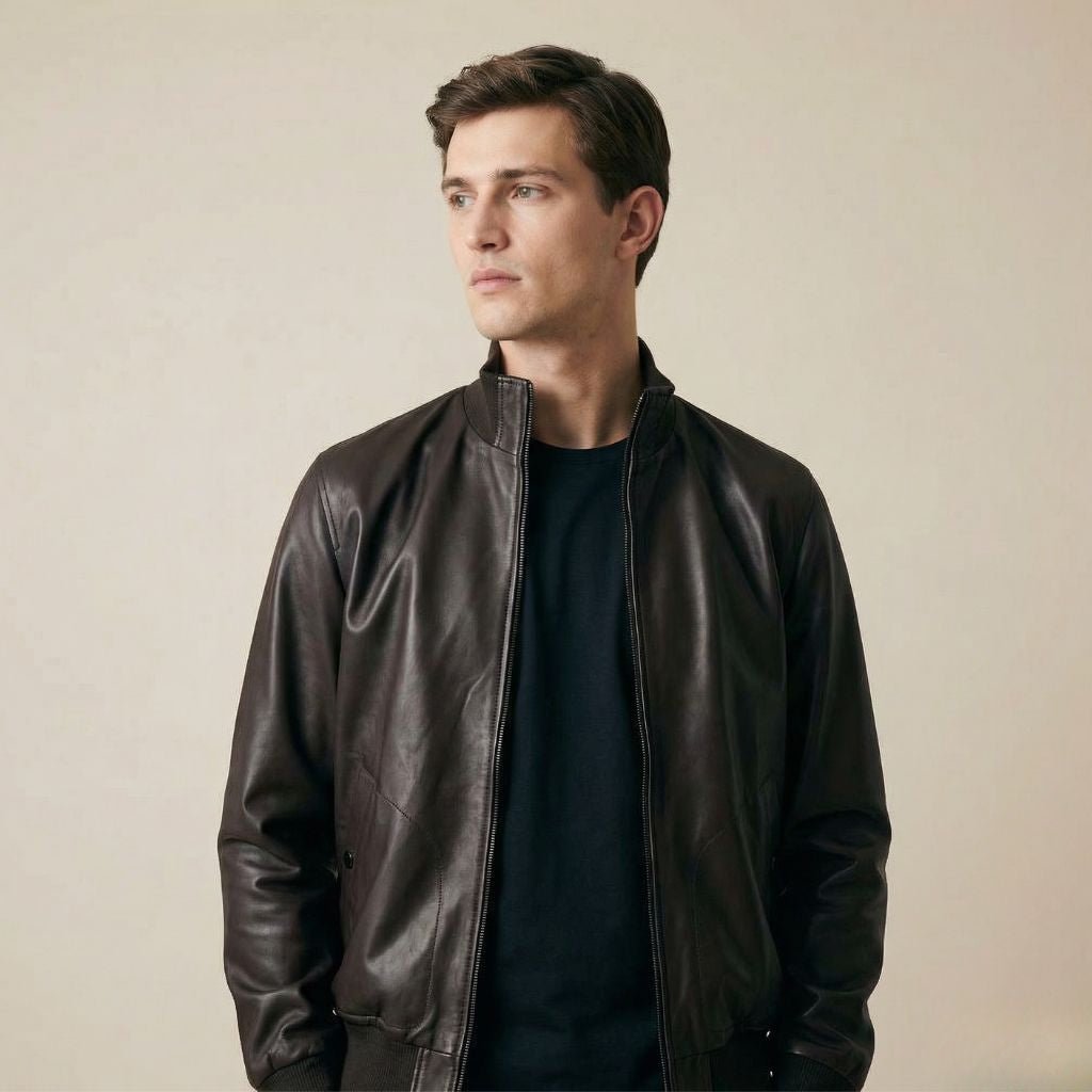 MCKINNON Stefano Accorsi Leather Bomber Jacket DARK BROWN REG - Henry Bucks
