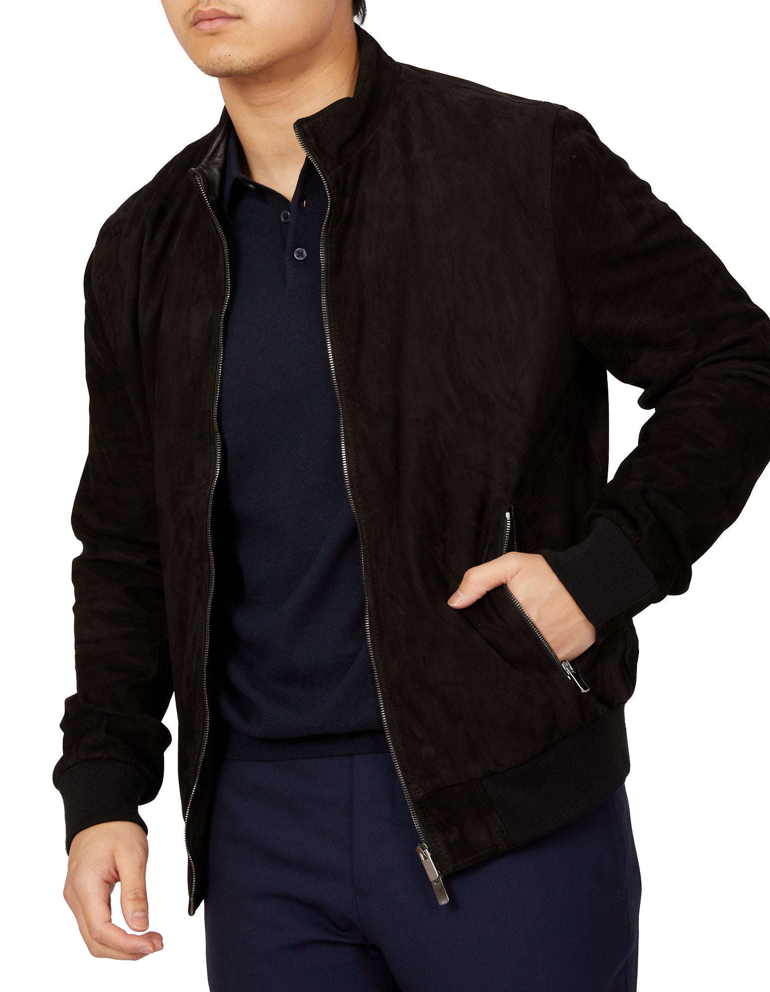 MCKINNON Suede Lamb Leather Zip Bomber Jacket BLACK - Henry BucksCasual Jackets38AW220055 - BLCK - 50