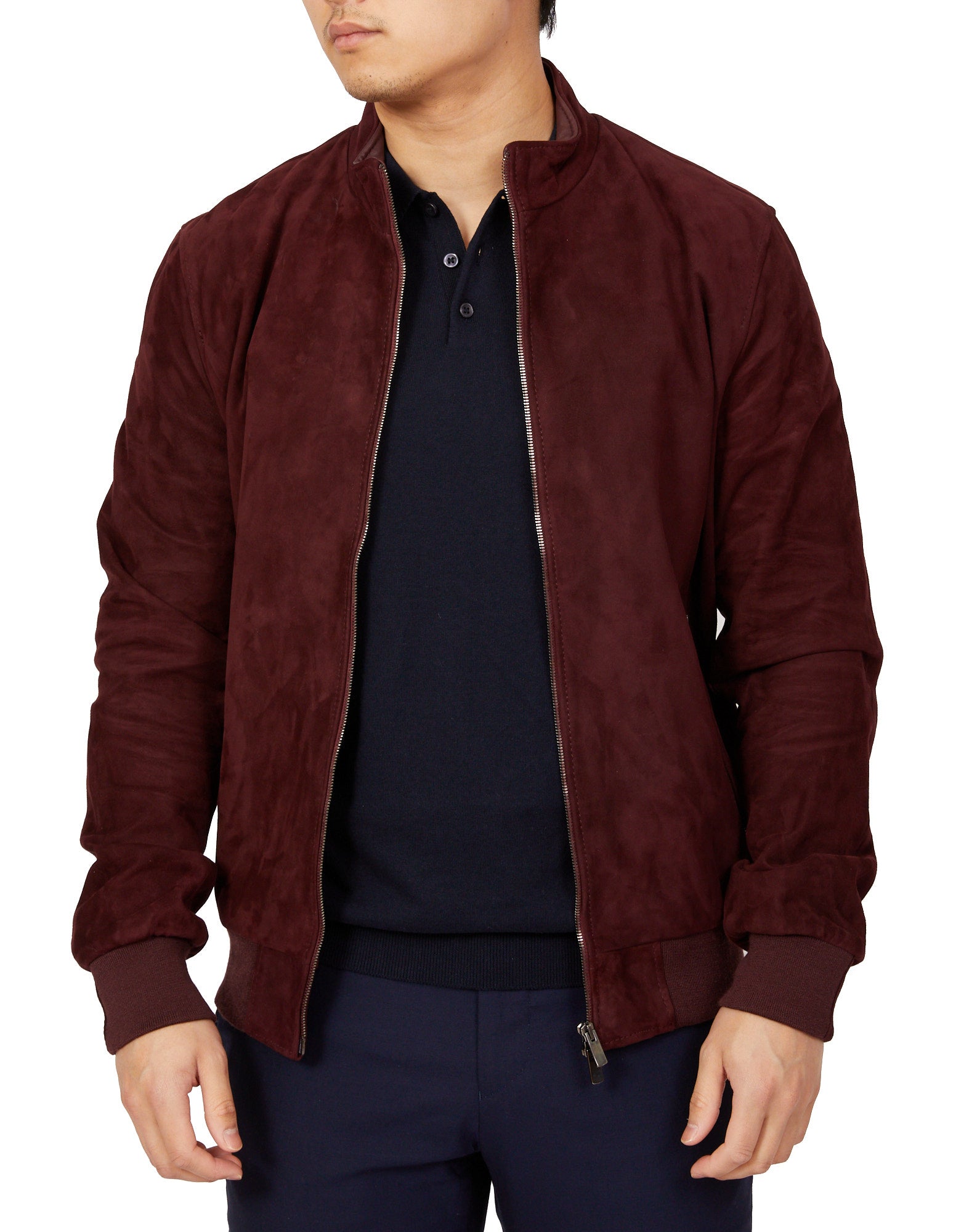 MCKINNON Suede Lamb Leather Zip Bomber Jacket BORDEAUX - Henry BucksCasual Jackets38AW220055 - BORD - 50