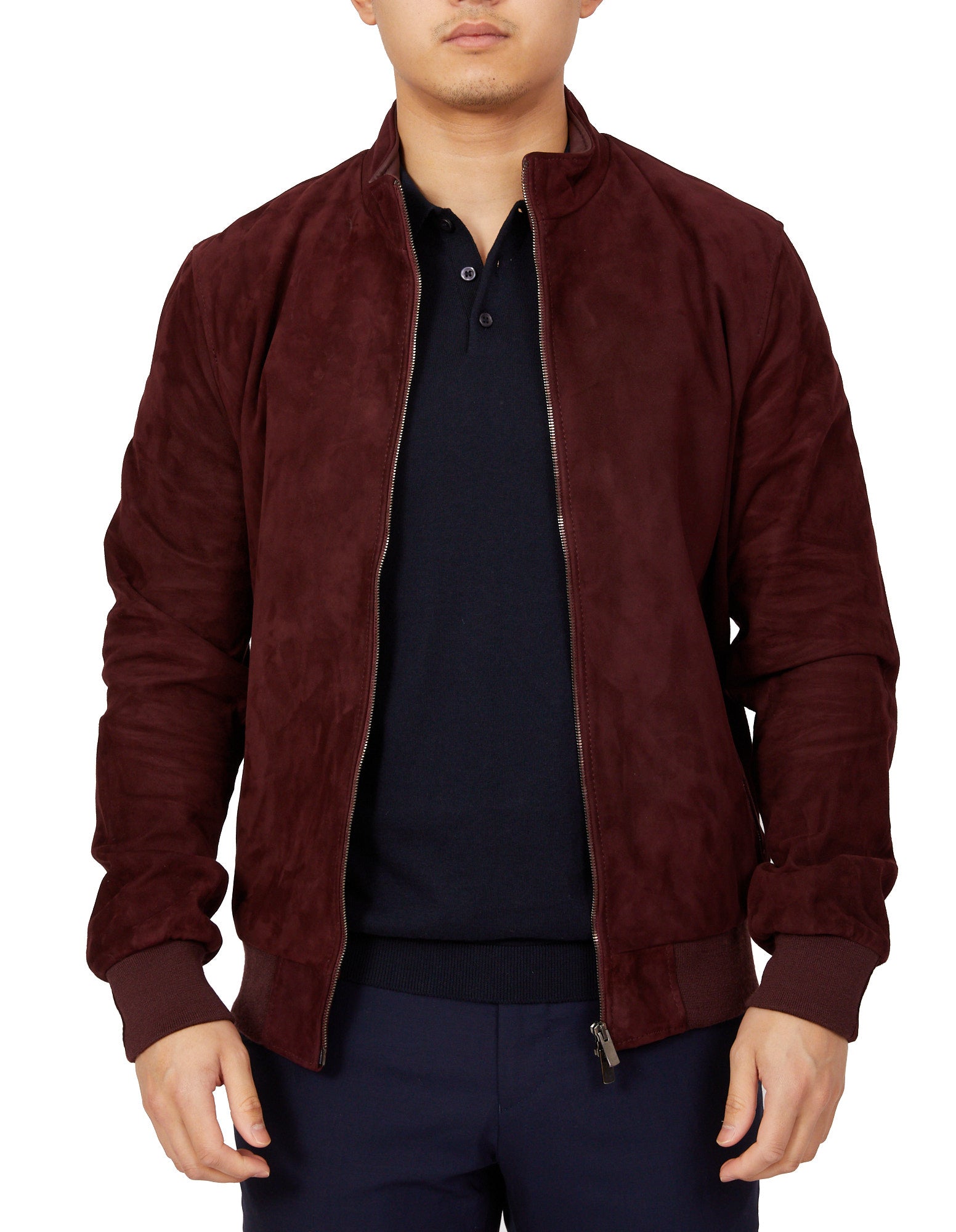 MCKINNON Suede Lamb Leather Zip Bomber Jacket BORDEAUX - Henry BucksCasual Jackets38AW220055 - BORD - 50