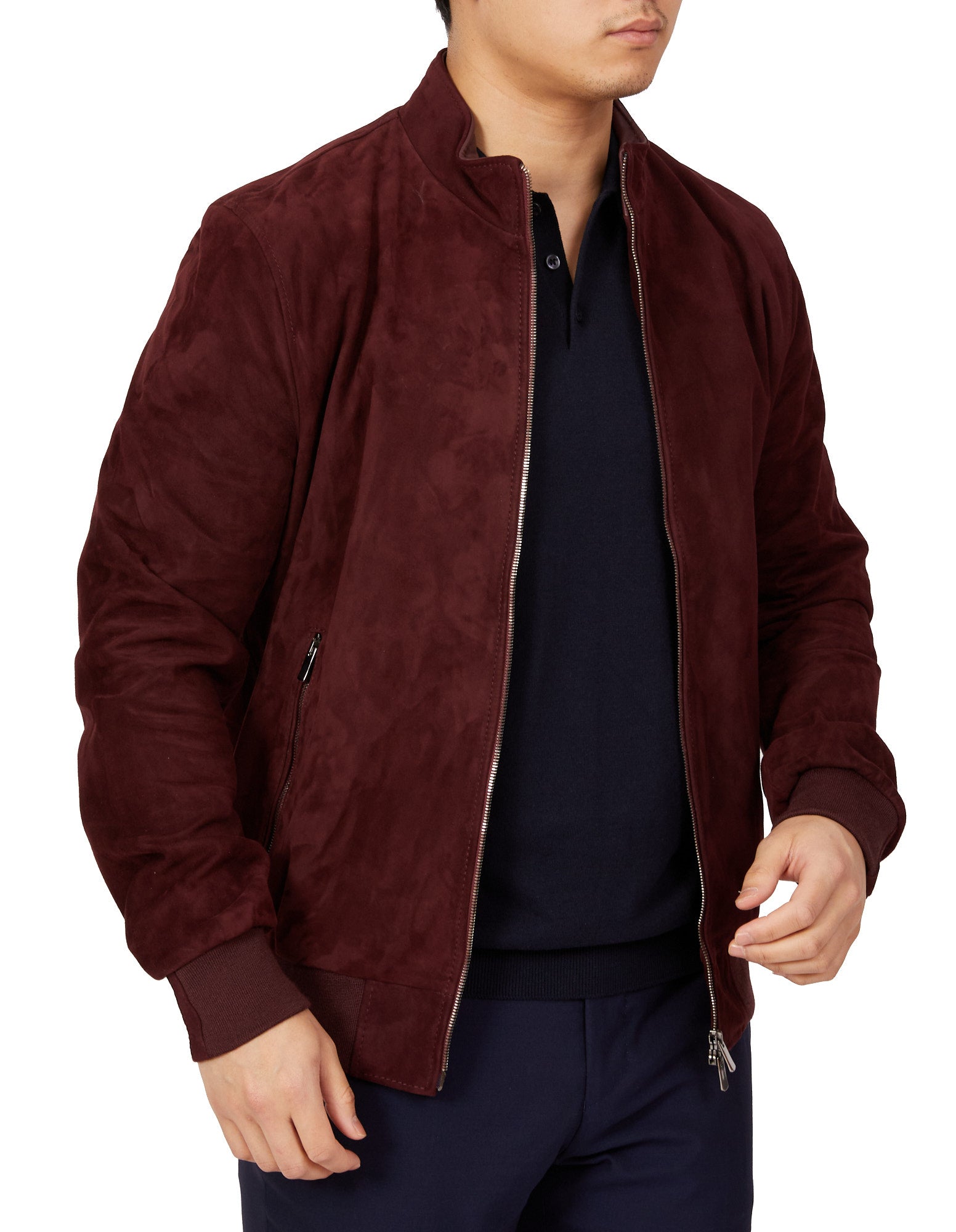 MCKINNON Suede Lamb Leather Zip Bomber Jacket BORDEAUX - Henry BucksCasual Jackets38AW220055 - BORD - 50