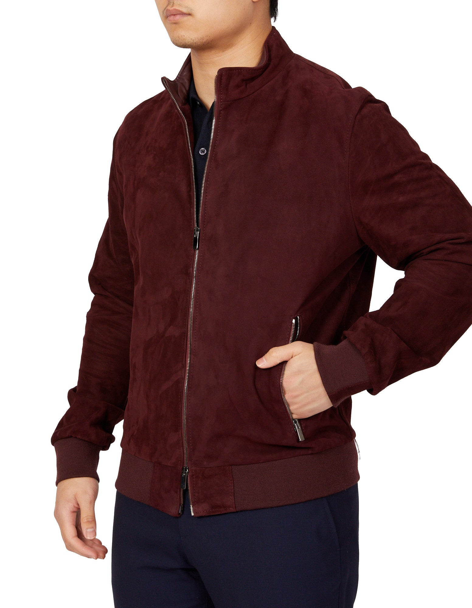 MCKINNON Suede Lamb Leather Zip Bomber Jacket BORDEAUX - Henry BucksCasual Jackets38AW220055 - BORD - 50