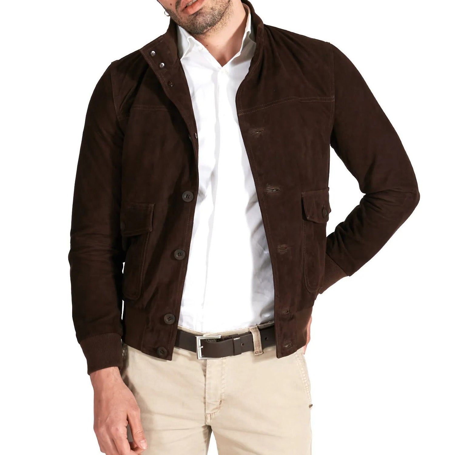 MCKINNON Suede Leather Button Bomber Jacket BROWN - Henry BucksCasual Jackets38AW220044 - BROWN - R - 50