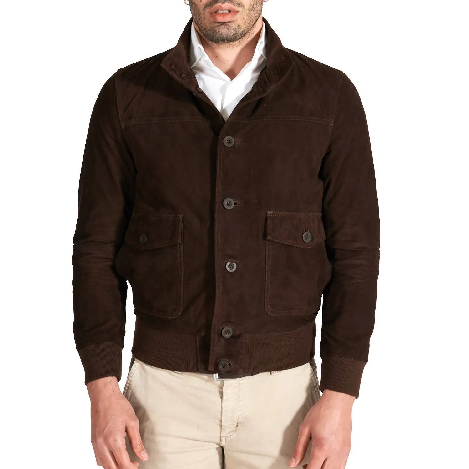 MCKINNON Suede Leather Button Bomber Jacket BROWN - Henry BucksCasual Jackets38AW220044 - BROWN - R - 50