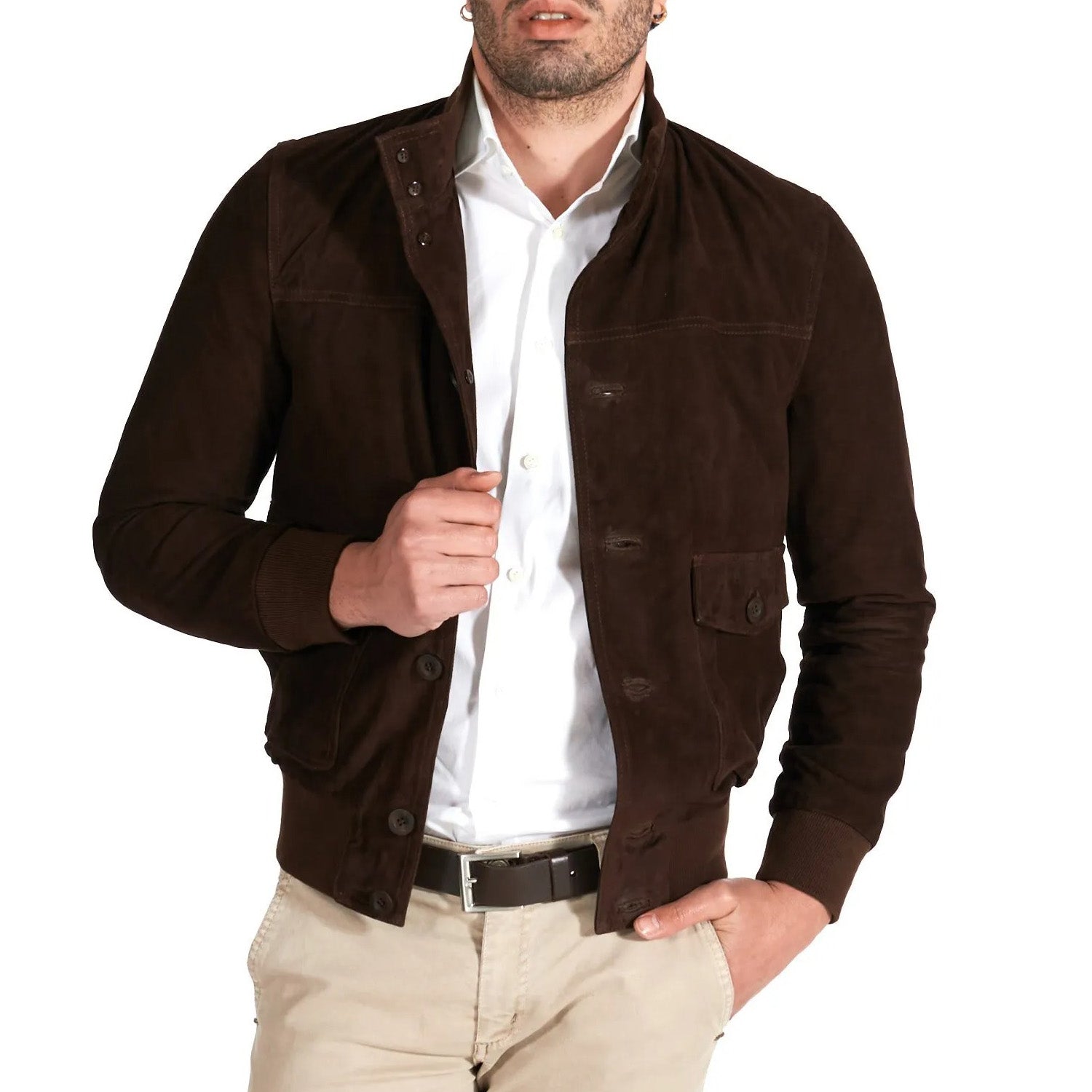 MCKINNON Suede Leather Button Bomber Jacket BROWN - Henry BucksCasual Jackets38AW220044 - BROWN - R - 50