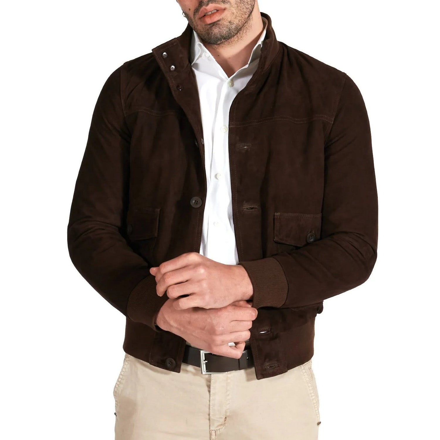 MCKINNON Suede Leather Button Bomber Jacket BROWN - Henry BucksCasual Jackets38AW220044 - BROWN - R - 50