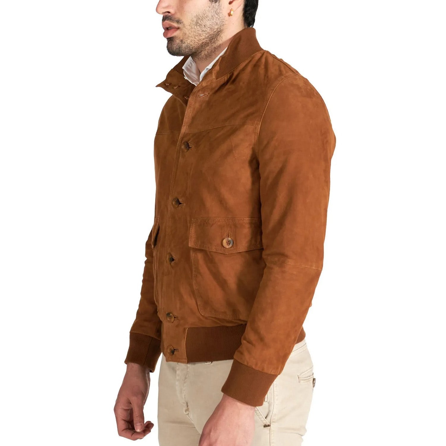 MCKINNON Suede Leather Button Bomber Jacket COGNAC - Henry BucksCasual Jackets38AW220044 - COGN - R - 50