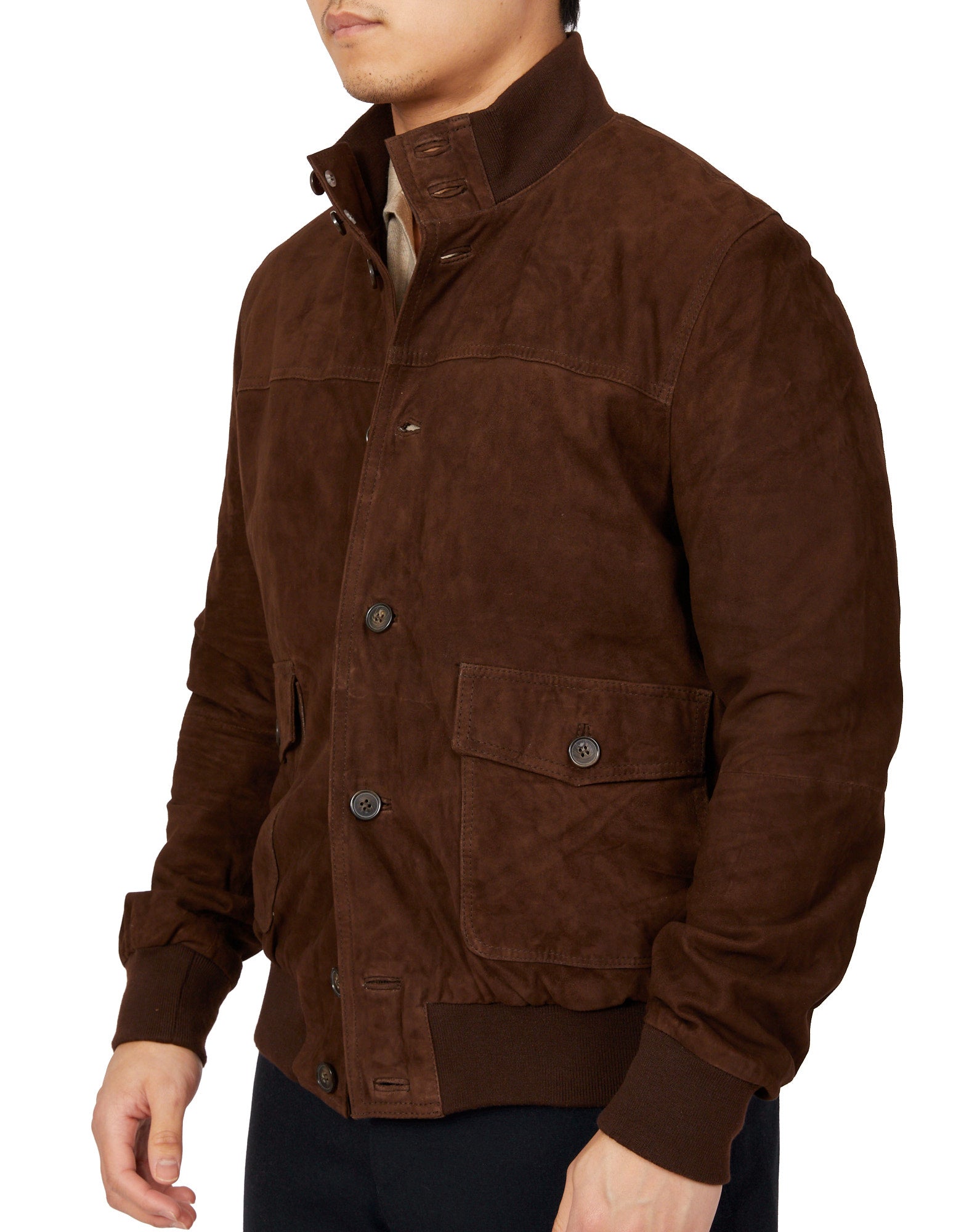 MCKINNON Suede Leather Button Bomber Jacket DARK BROWN - Henry BucksCasual Jackets38AW220056 - BRDK - 50