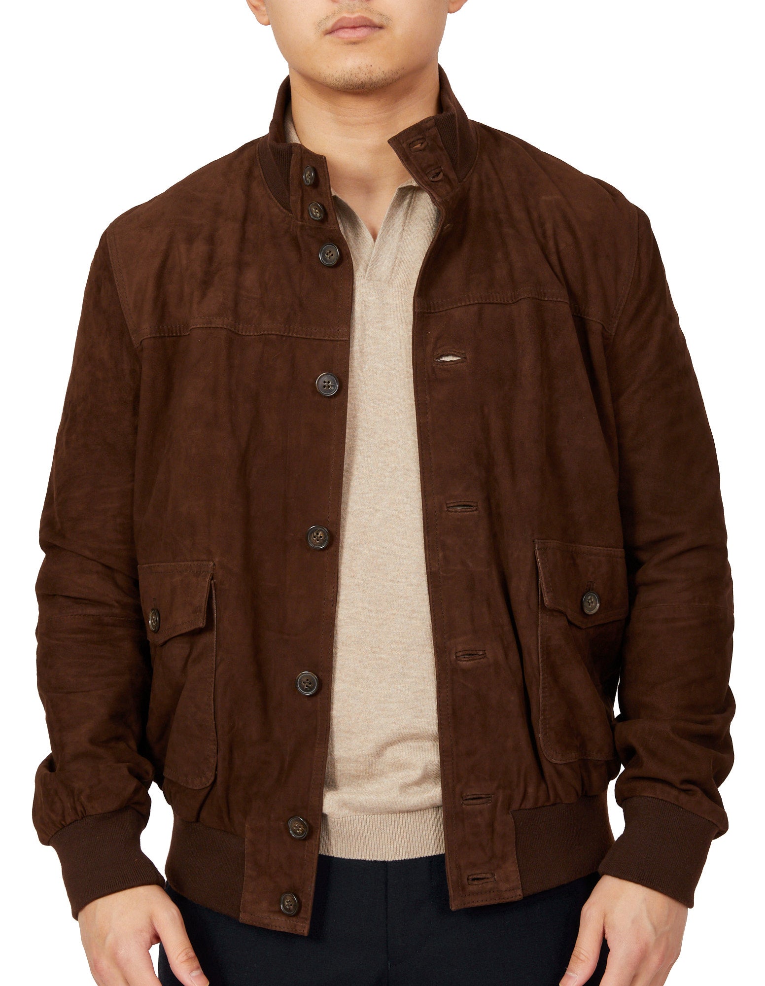 MCKINNON Suede Leather Button Bomber Jacket DARK BROWN - Henry BucksCasual Jackets38AW220056 - BRDK - 50