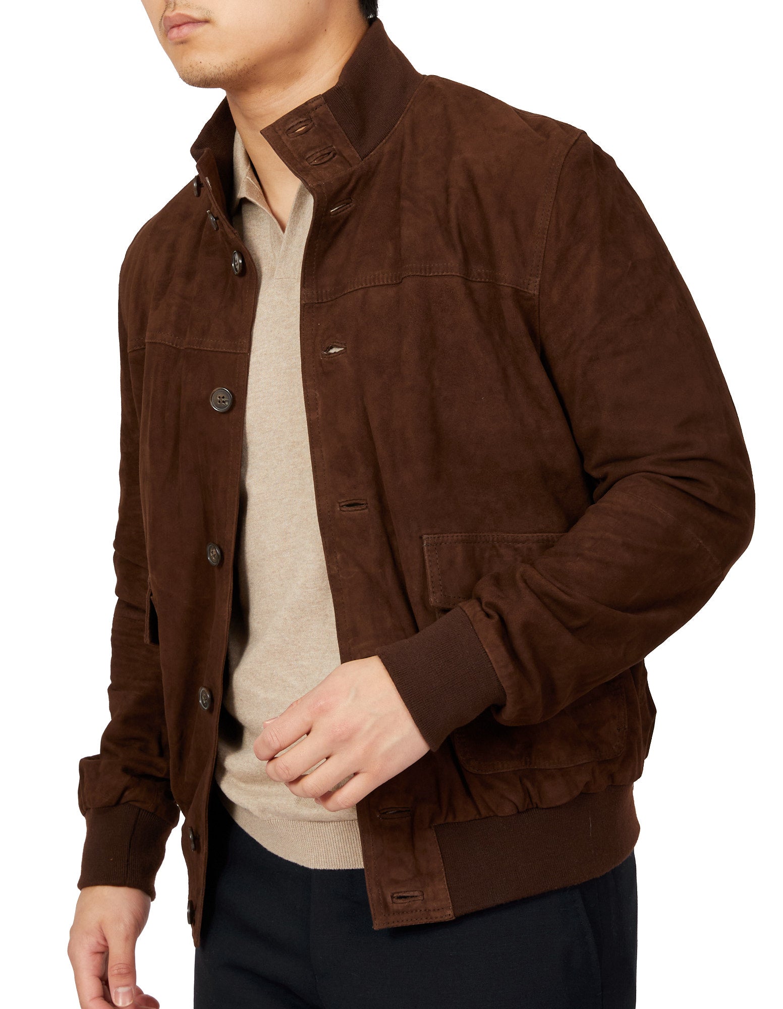 MCKINNON Suede Leather Button Bomber Jacket DARK BROWN - Henry BucksCasual Jackets38AW220056 - BRDK - 50