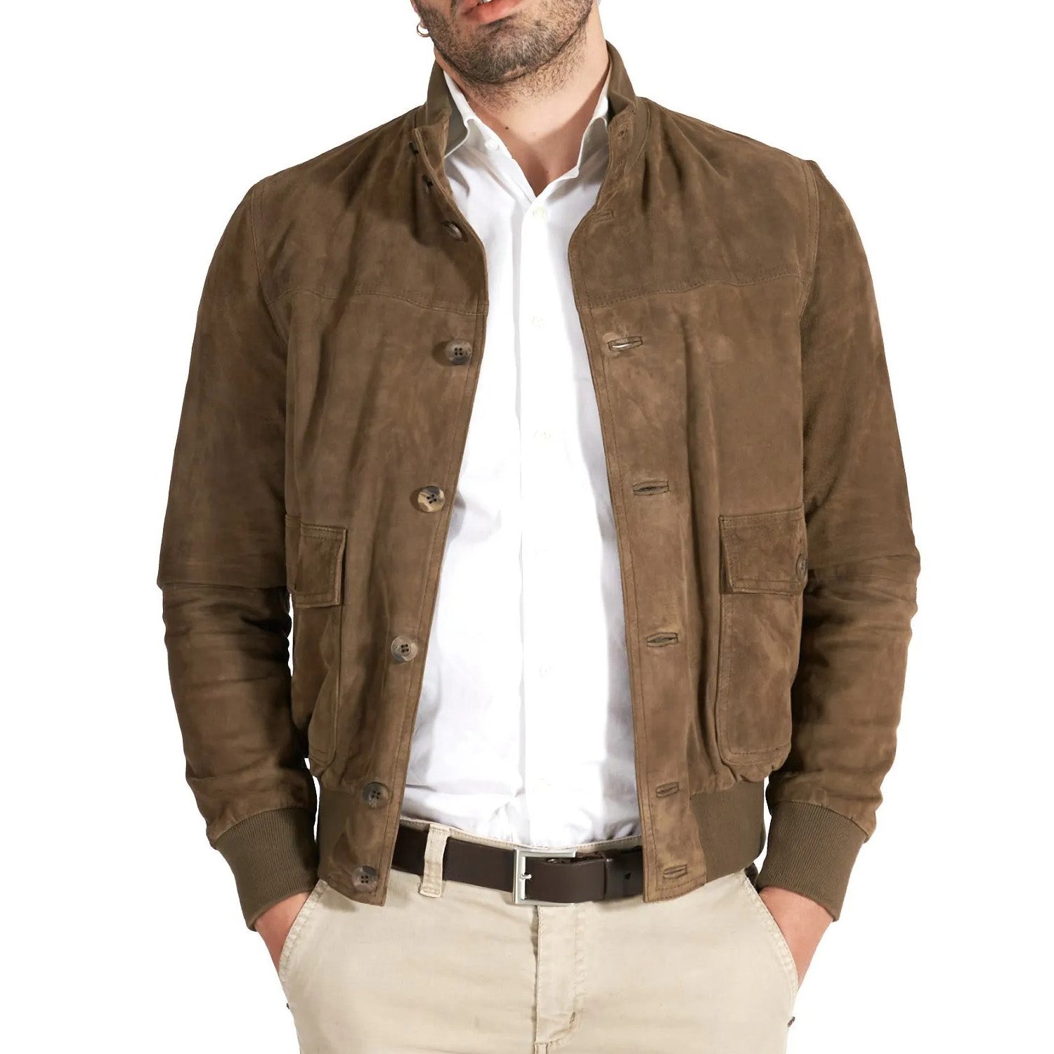 MCKINNON Suede Leather Button Bomber Jacket TAUPE - Henry BucksCasual Jackets38AW220044 - TAUPEFAWN - R - 50