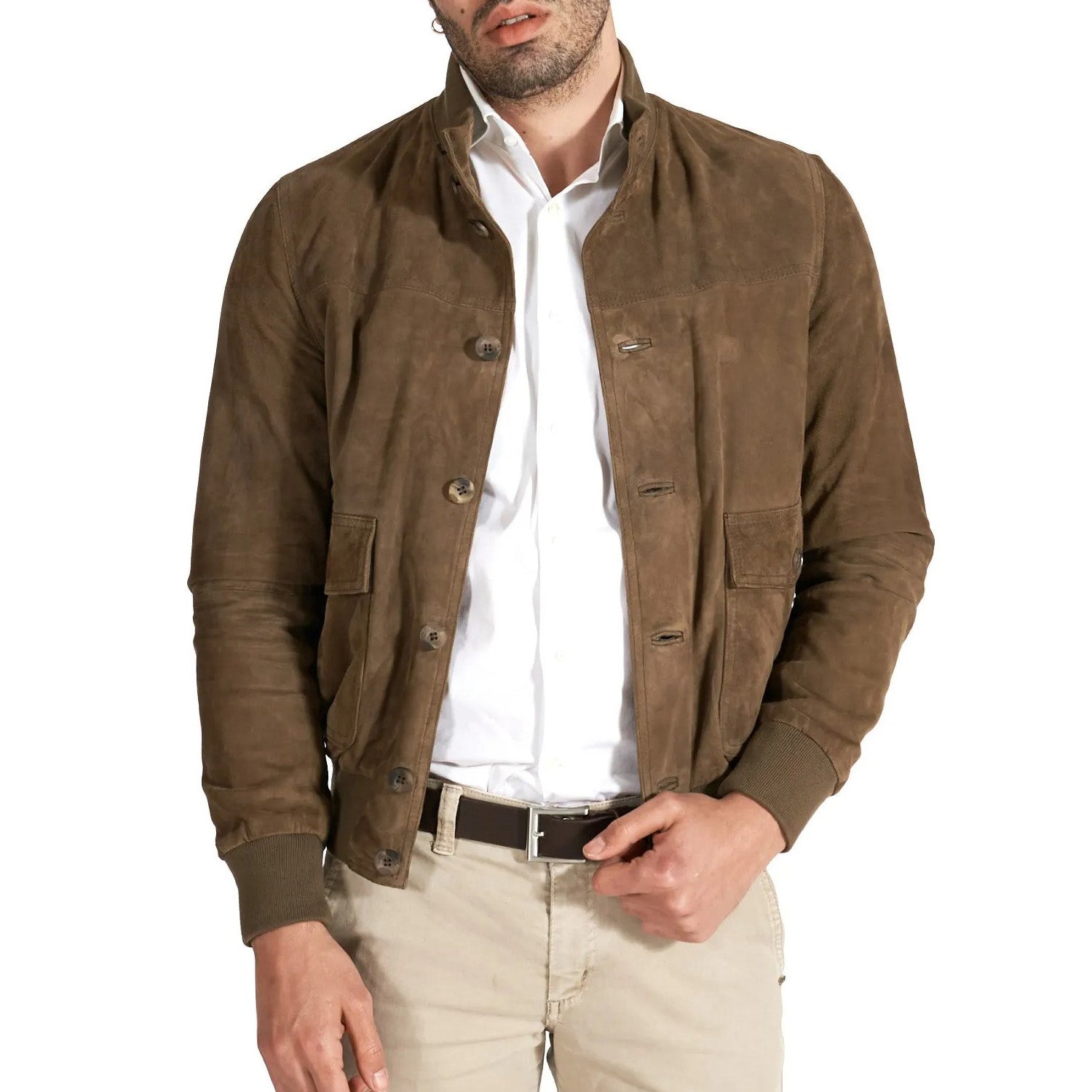 MCKINNON Suede Leather Button Bomber Jacket TAUPE - Henry BucksCasual Jackets38AW220044 - TAUPEFAWN - R - 50