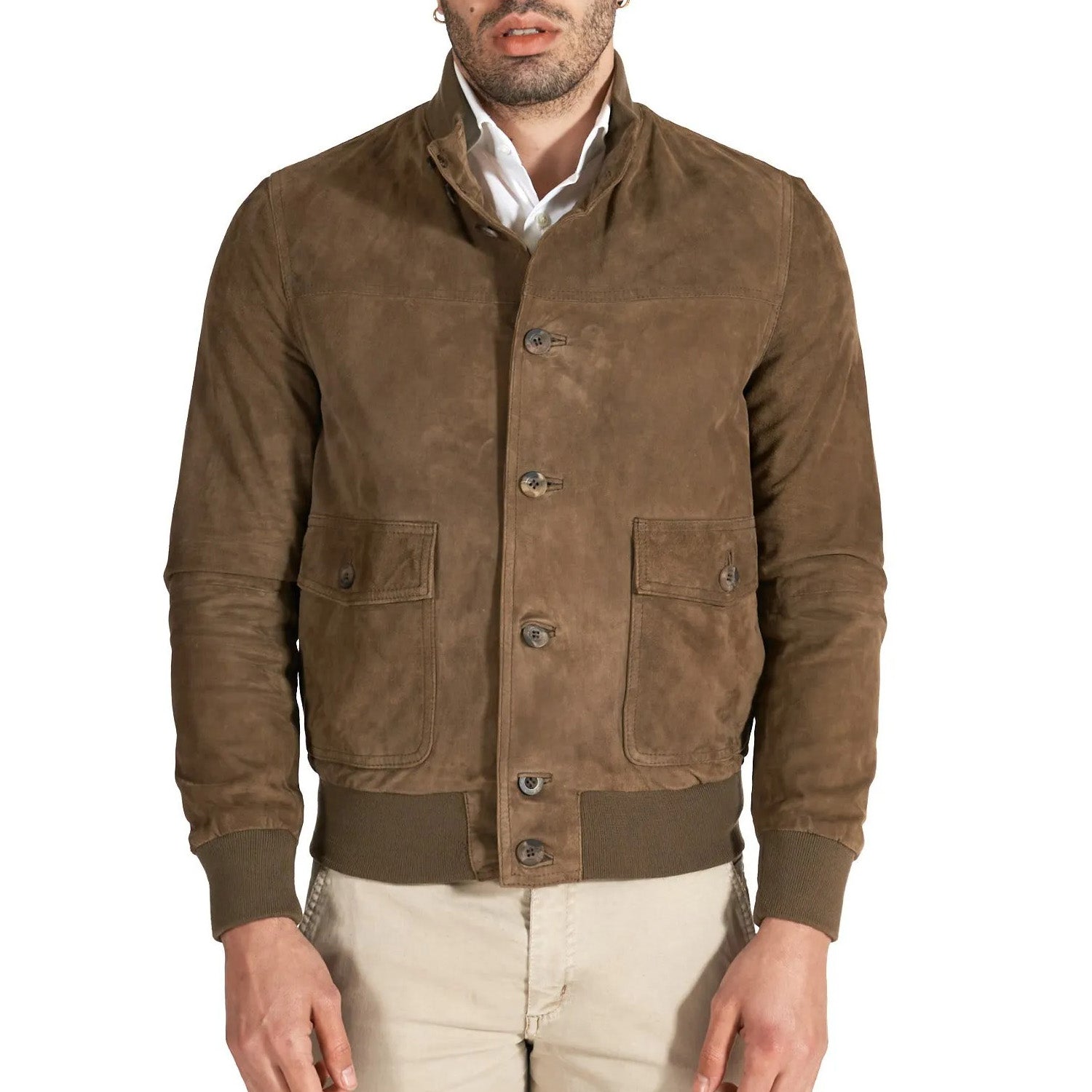 MCKINNON Suede Leather Button Bomber Jacket TAUPE - Henry BucksCasual Jackets38AW220044 - TAUPEFAWN - R - 50