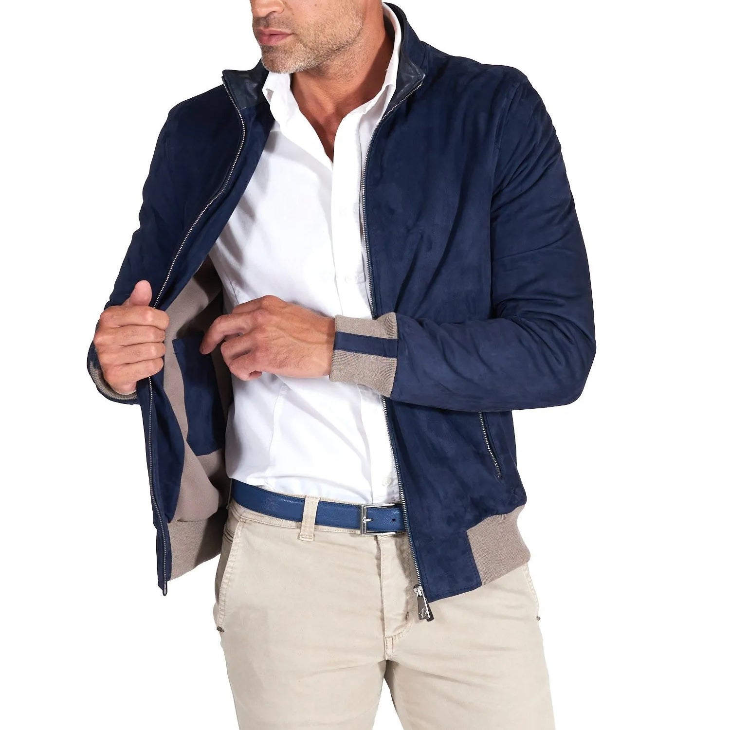 MCKINNON Suede Leather Zip Bomber Jacket BLUE REG - Henry BucksCasual Jackets38AW220045 - BLUE - R - 50