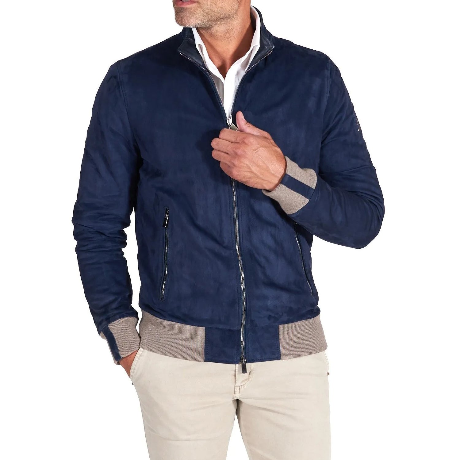 MCKINNON Suede Leather Zip Bomber Jacket BLUE REG - Henry BucksCasual Jackets38AW220045 - BLUE - R - 50