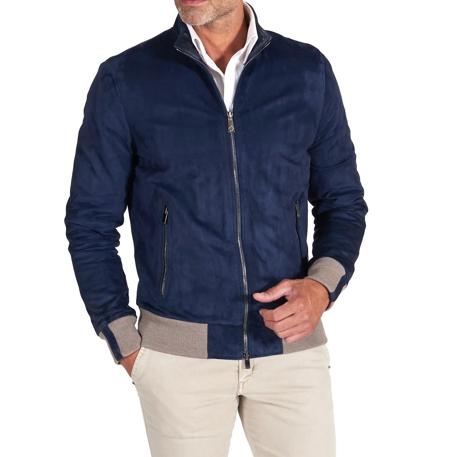 MCKINNON Suede Leather Zip Bomber Jacket BLUE REG - Henry BucksCasual Jackets38AW220045 - BLUE - R - 50