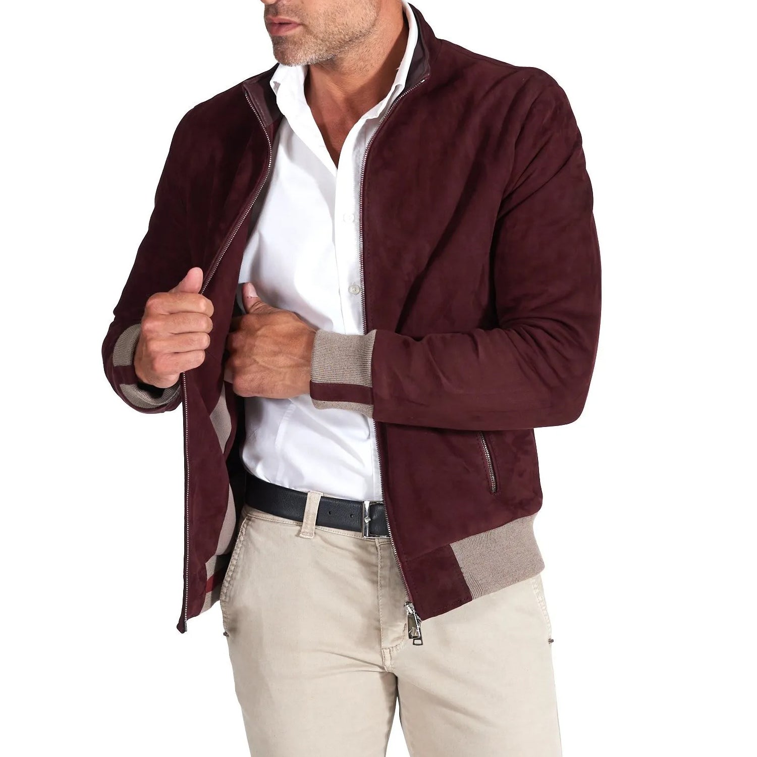 MCKINNON Suede Leather Zip Bomber Jacket BORDEAUX REG - Henry BucksCasual Jackets38AW220045 - BORD - R - 50