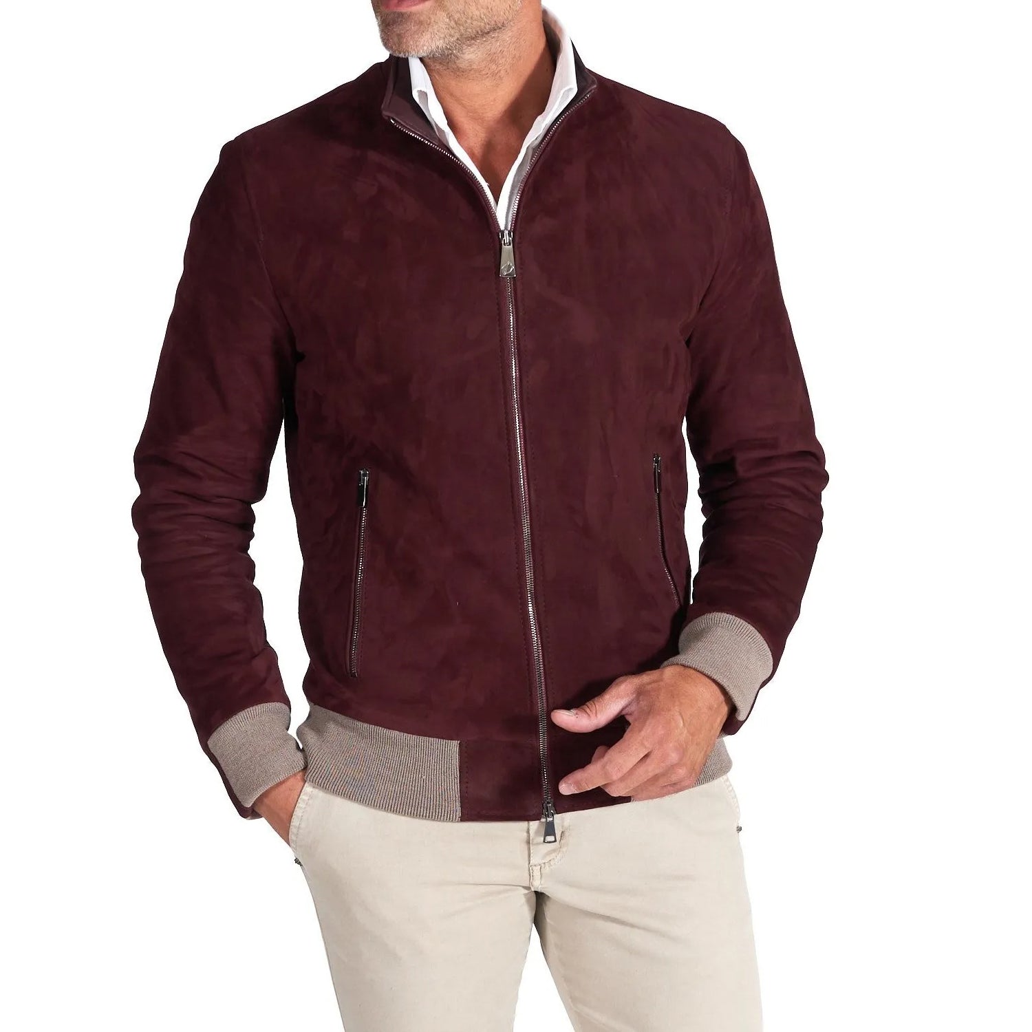 MCKINNON Suede Leather Zip Bomber Jacket BORDEAUX REG - Henry BucksCasual Jackets38AW220045 - BORD - R - 50