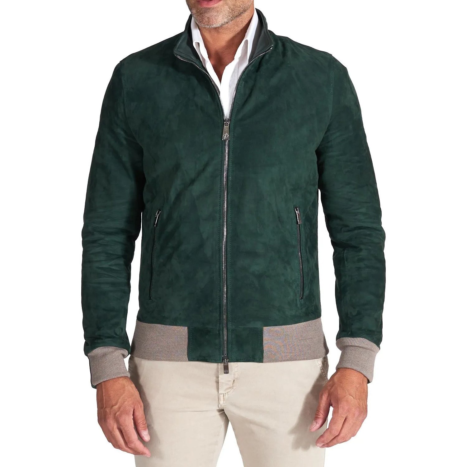 MCKINNON Suede Leather Zip Bomber Jacket GREEN REG - Henry BucksCasual Jackets38AW220045 - GREENS - R - 50