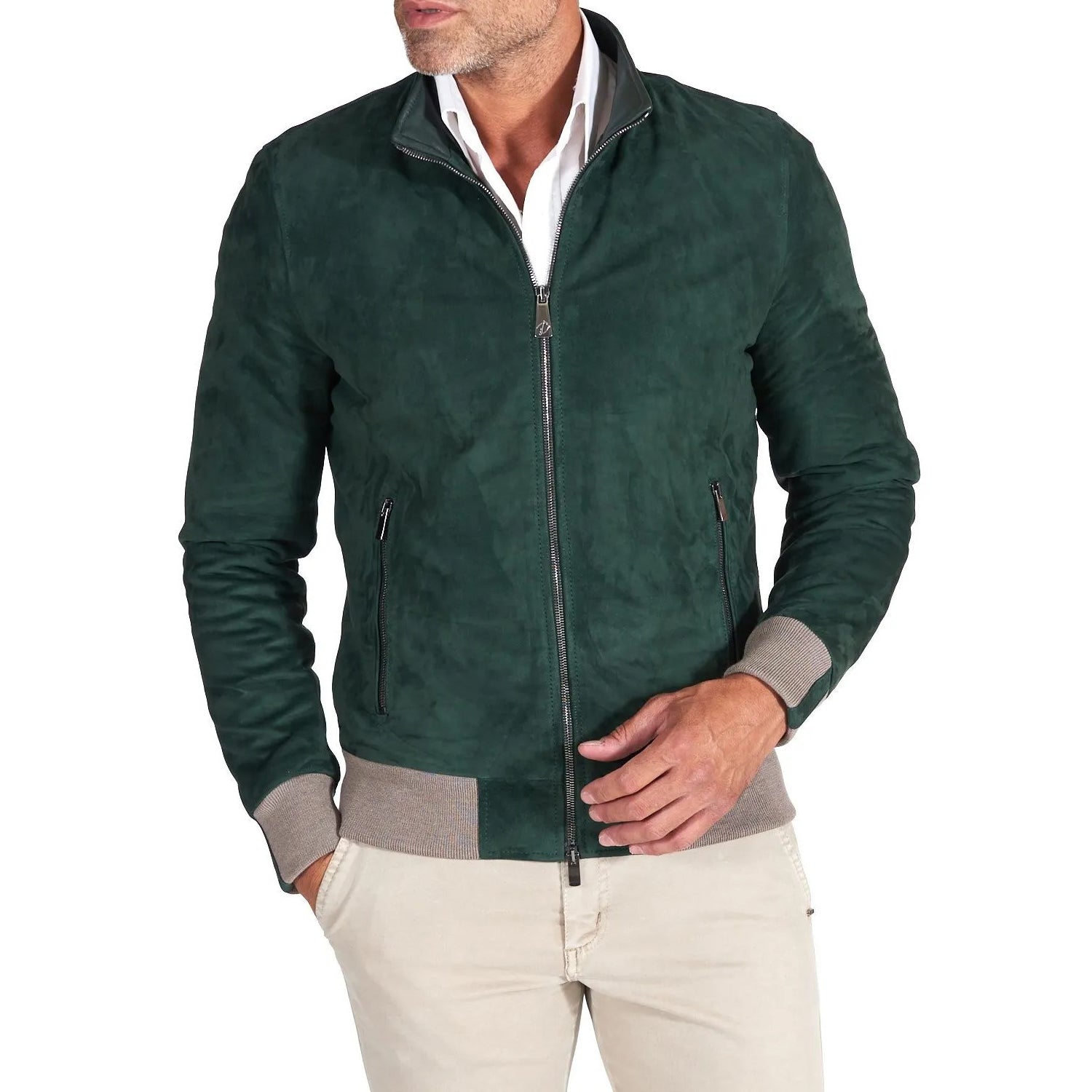 MCKINNON Suede Leather Zip Bomber Jacket GREEN REG - Henry BucksCasual Jackets38AW220045 - GREENS - R - 50